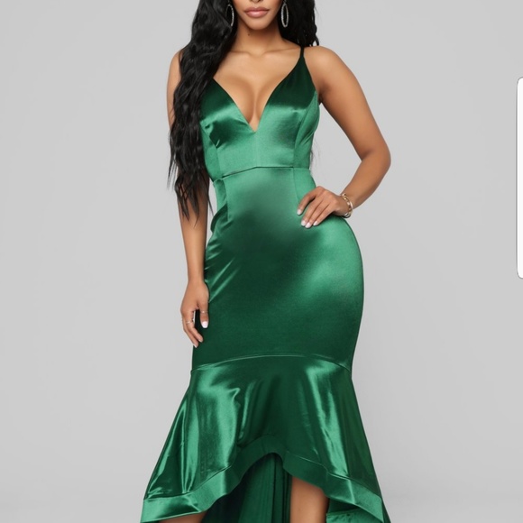 Fashion Nova Dresses & Skirts - Satin green hunter mermaid dress
